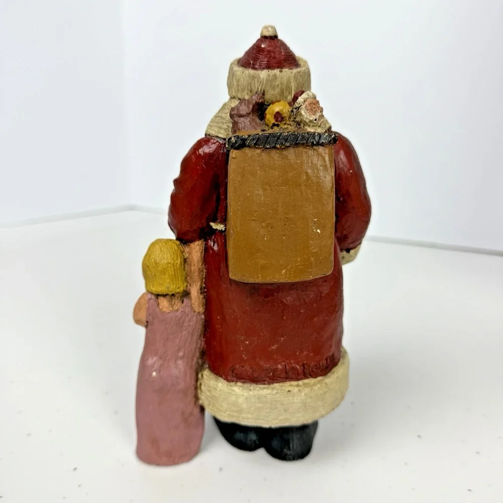 Vintage 1988 D. De La Ronde Folk Art Christmas Santa Claus‎ And Girl Signed